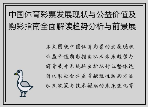 中国体育彩票发展现状与公益价值及购彩指南全面解读趋势分析与前景展望